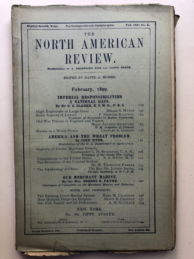 Item #H11409 The North American Review, February 1899. Sereno Payne Charles Conant, John Hyde.