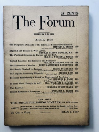 Item #H11463 The Forum, April 1898. Joseph Mayer Rice, Bruno Schrader, Charles Upson Clark, ed....
