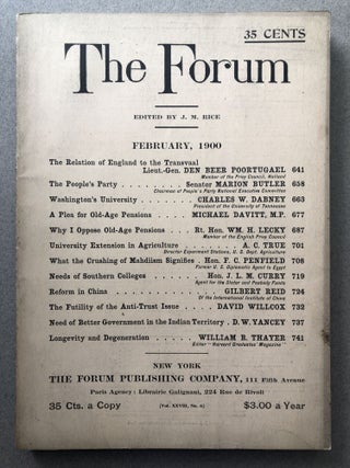 Item #H11520 The Forum, February 1900. Joseph Mayer Rice, Gilbert Reid, ed. William R. Thayer