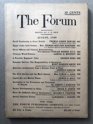 Item #H11527 The Forum, August 1899. Joseph Mayer Rice, George Reno, ed. Edwin H. Hall