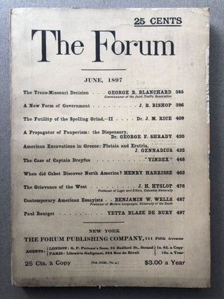 Item #H11539 The Forum, June 1897. Joseph Mayer Rice, Benjamin W. Wells, ed. J. Gennadius