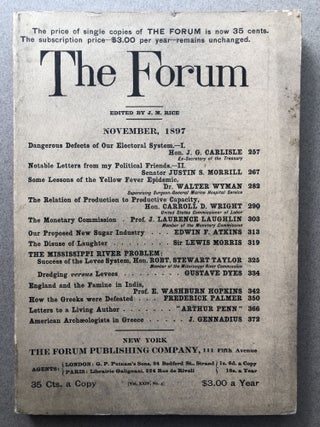 Item #H11554 The Forum, November 1897. Joseph Mayer Rice, Walter Wyman, ed. J. G. Carlisle