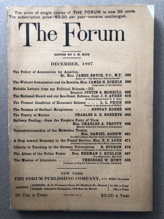Item #H11555 The Forum, December 1897. Joseph Mayer Rice, James Bryce, Daniel Agnew, ed. Gustav...