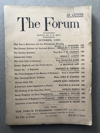 Item #H11559 The Forum, October 1899. Joseph Mayer Rice, ed. J. C. Burrows