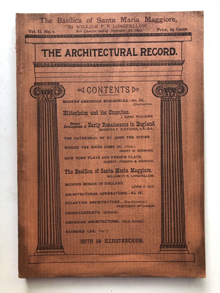 Item #H11607 The Architectural Record, Vol. II, no. 1, July-September 1892. Banister Fletcher J. Kirke Paulding, Harry W. Desmond.