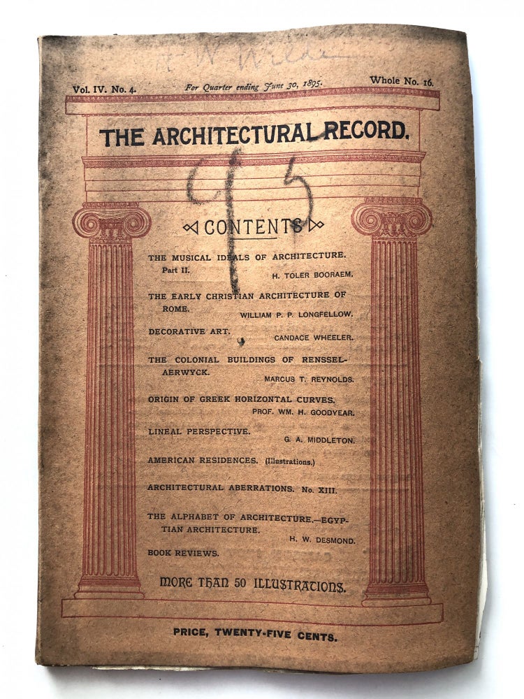Item #H11626 The Architectural Record, Vol. IV, no. 4, April-June 1895. William H. Goodyear Candace Wheeler.