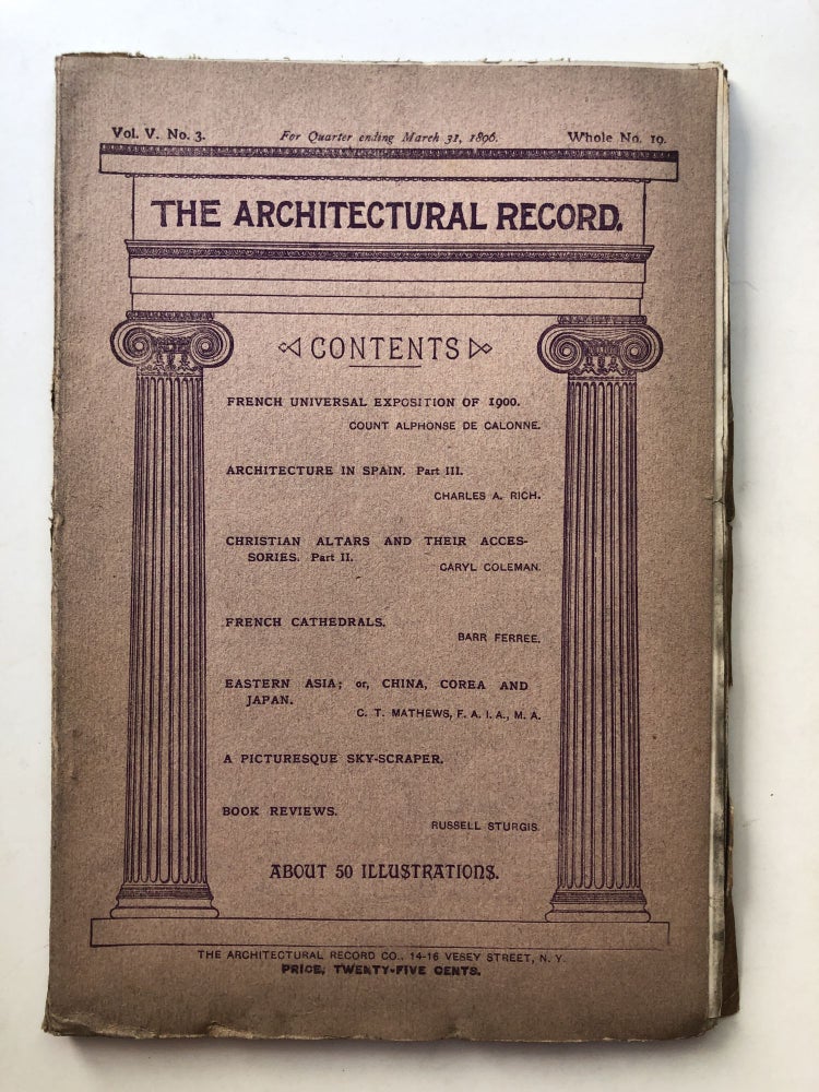 Item #H11638 The Architectural Record, Vol. V, no. 3, January-March 1896. Charles A. Rich Count Alphonse de Calonne.
