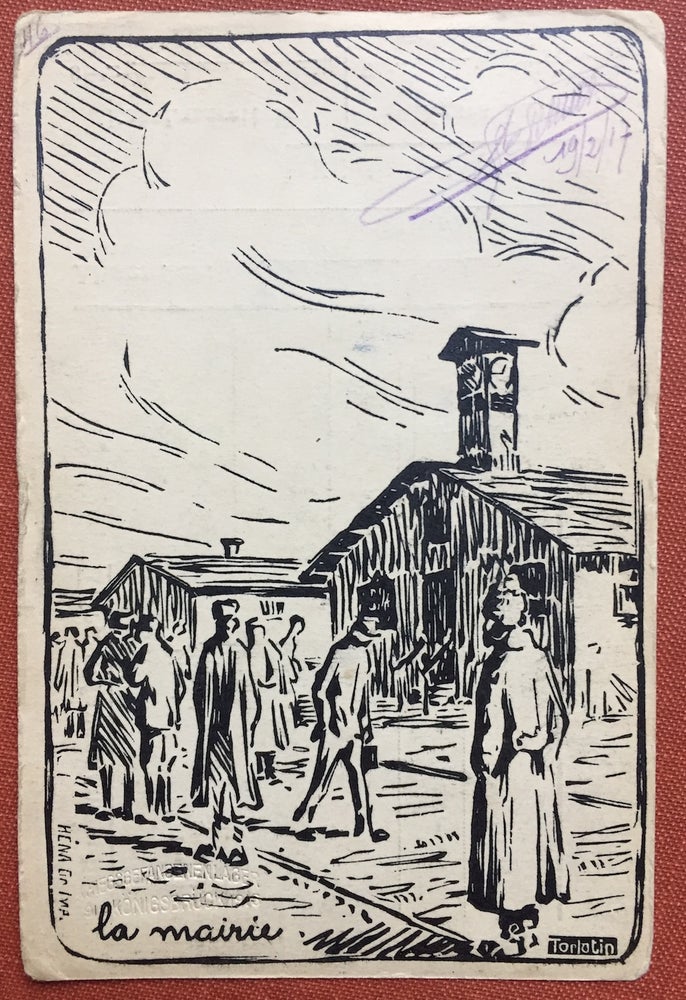 Item #H1167 German Prisoner of War postcard sent by French prisoner to Paris, Feb. 19, 1917, la mairie (The Town Hall); Kriegsgefangenensendung, by Torlotin. n/a.