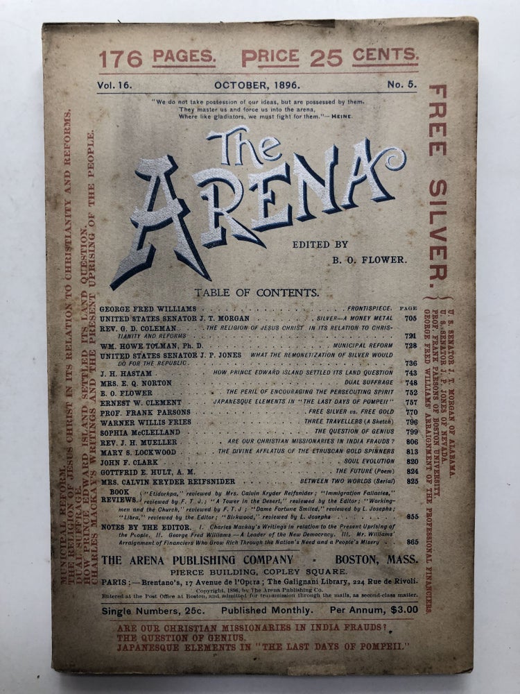 Item #H11979 The Arena, October 1896. Benjamin O. Flower, Frank Parsons, ed. Mrs. E. Q. Norton.