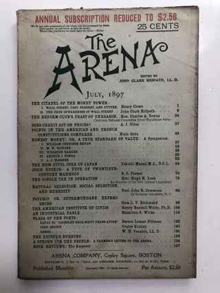 Item #H12000 The Arena, July 1897. John Clark Ridpath, B. O. Flower, ed. John R. Commons