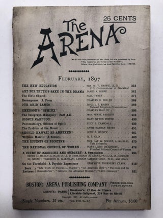 Item #H12004 The Arena, February 1897. John Clark Ridpath, Frank Parsons, ed. Mary Lowe Dickinson