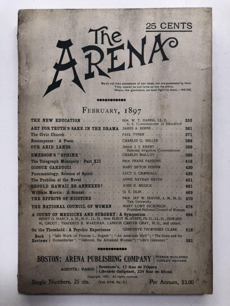 Item #H12004 The Arena, February 1897. John Clark Ridpath, Frank Parsons, ed. Mary Lowe Dickinson.
