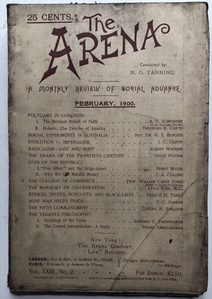 Item #H12008 The Arena, February 1900. N. O. Fanning, Albert Watkins, ed. Lydia Ross.