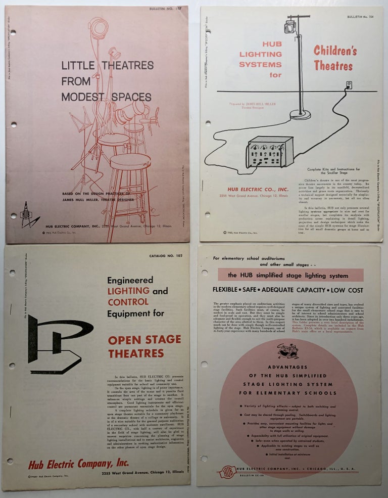 Item #H12083 Bulletin Nos. 102, 104 and 107 (1960-62): Little Theatres from Modest Spaces; Lighting Systems for Children's Theatres; Engineered Lighting and Control Equipment for Open Stage Theatres. Hub Electric Company.