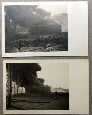 Item #H12086 2 1908 Real Photo Postcards of a burning oil tank, Washington County, PA