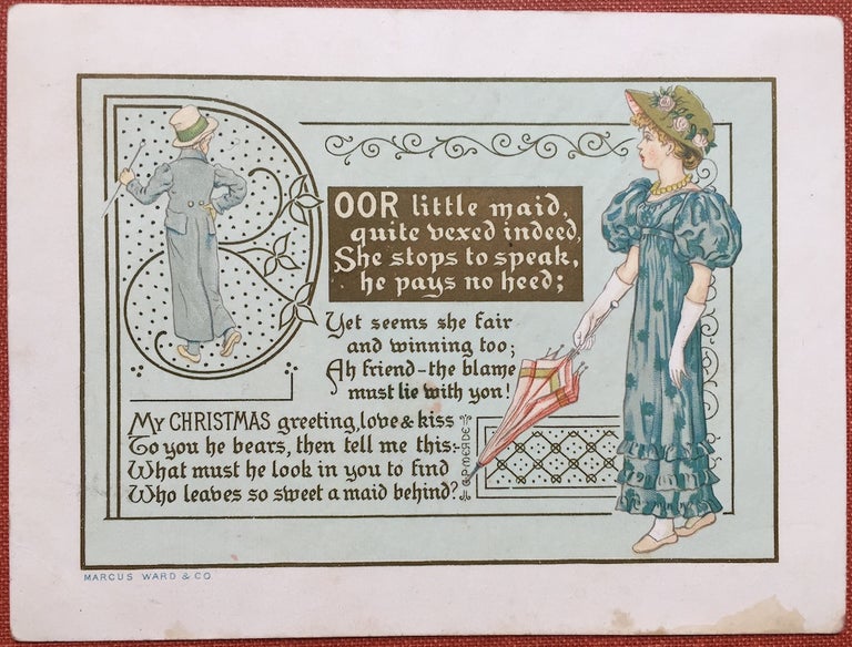 Item #H1209 Christmas Card: "Poor Little Maid..." by Greenaway. Kate Greenaway, G. P. Meade.