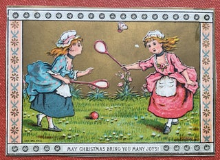 Item #H1219 Christmas card from Medieval Children: Card 1: Two Girls Playing Badminton. Kate...