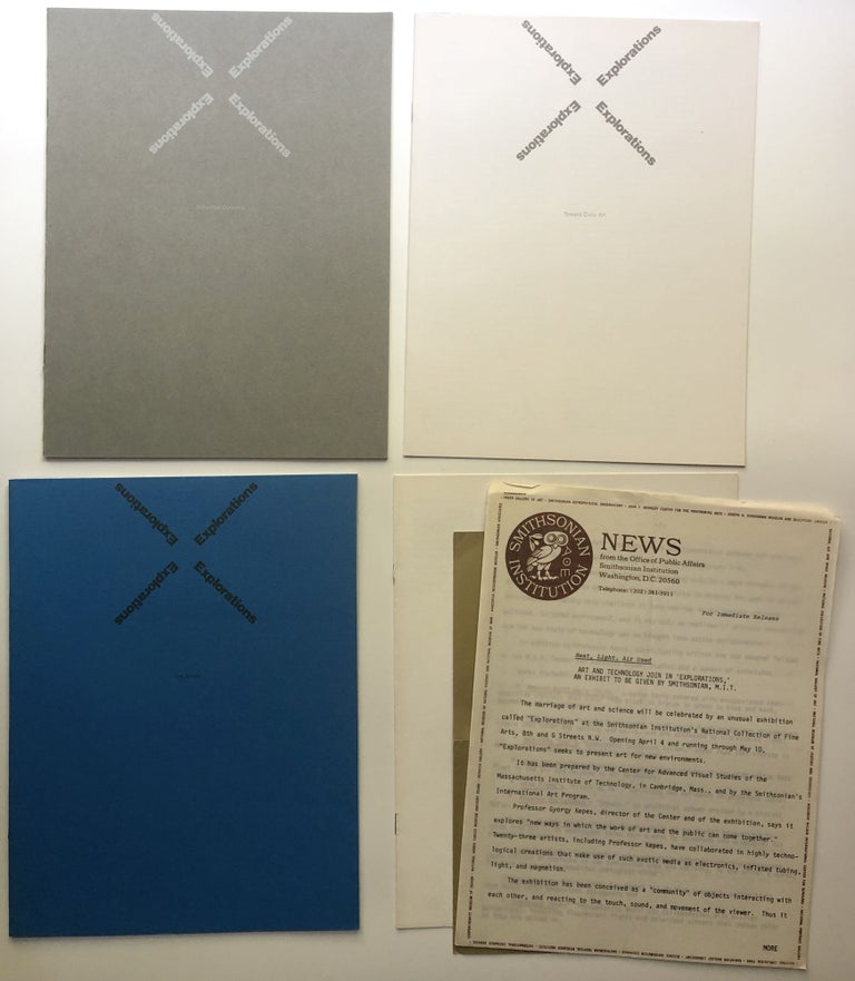 Item #H12203 Explorations [Exhibition Co-Produced by the Smithsonian and MIT from Spring 1970]: 4 pamphlets -- (General Introduction); The Artists; Exhibition Contents; Toward Civic Art, plus press release and program. Gyorgy Kepes.