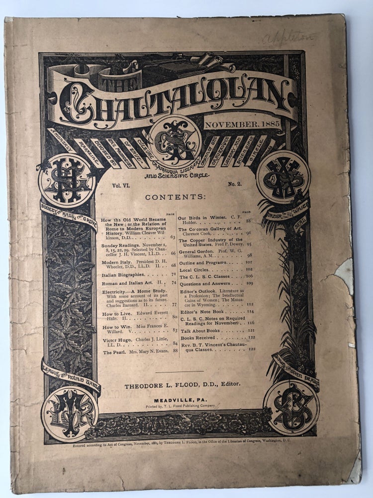 Item #H12221 The Chautauquan, November 1885. Theodore L. Flood, Clarence Cook, ed. Edward Everett Hale.