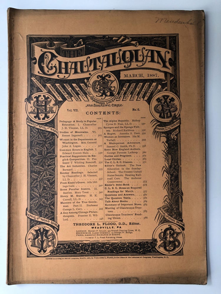 Item #H12229 The Chautauquan, March 1887. Theodore L. Flood, Ida M. Tarbell, ed. Mrs. General John A. Logan.