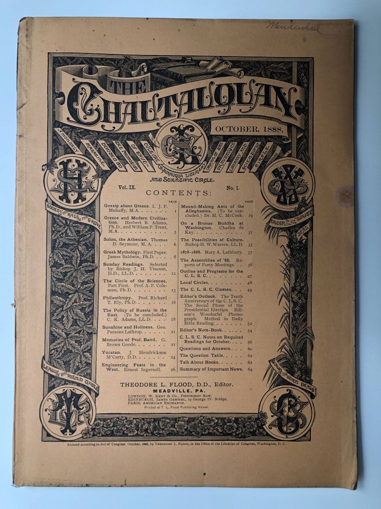 Item #H12244 The Chautauquan, October 1888. Theodore L. Flood, Charles de Kay, Ernest Ingersoll, ed. Richard T. Ely.