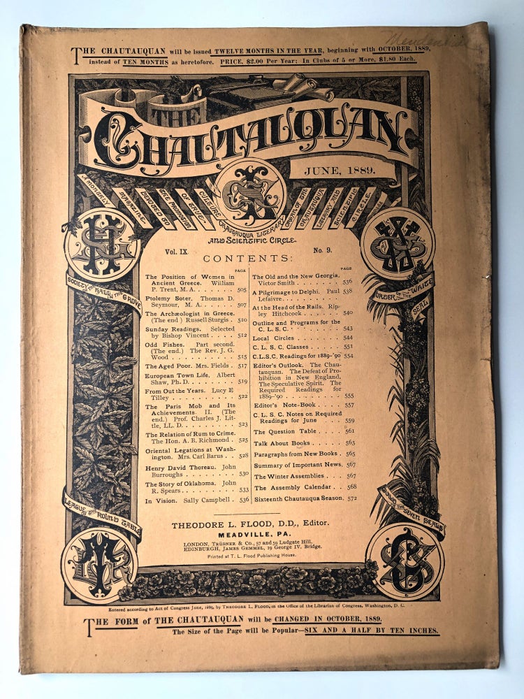 Item #H12252 The Chautauquan, June 1889. Theodore L. Flood, Russell Sturgis, Mrs. Carl Barus, ed. John Burroughs.