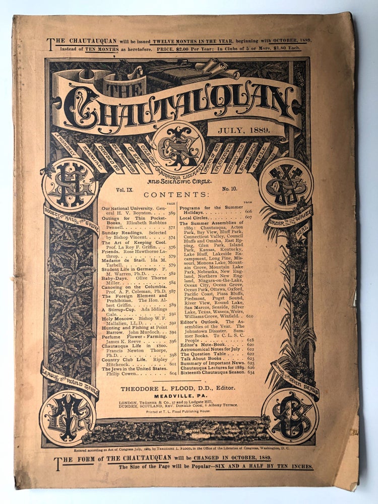 Item #H12253 The Chautauquan, July 1889. Theodore L. Flood, Philip Cowen, ed. Elizabeth Robins Pennell.