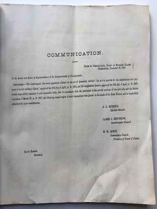 Annual Report of the Board of Military Claims made to the Legislature of the state of Pennsylvania for the year 1865