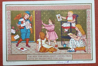 Item #H1242 Valentine: Page Boy in postal uniform with wings brings Valentines to children, 'May...