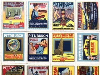 Sheet of 20 color pictorial promotional "stamps" for Pittsburgh, ca. 1930