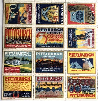Sheet of 20 color pictorial promotional "stamps" for Pittsburgh, ca. 1930