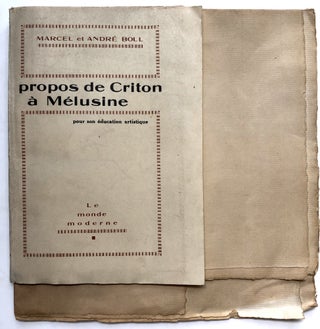Item #H12933 propos de Criton a Mélusine, pour son éducation artistique. Marcel Boll, Andr&eacute