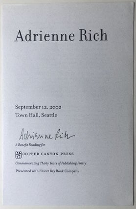 Item #H13083 Signed flyer for Adrienne Rich, a Benefit Reading for Copper Canyon Press, September...