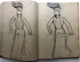 Original sketchbook of a young girl including many in the Gibson Girl mode, plus many other drawings and studies