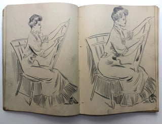 Original sketchbook of a young girl including many in the Gibson Girl mode, plus many other drawings and studies