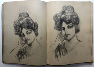 Original sketchbook of a young girl including many in the Gibson Girl mode, plus many other drawings and studies