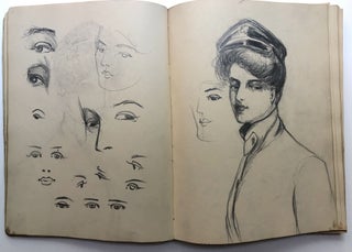 Original sketchbook of a young girl including many in the Gibson Girl mode, plus many other drawings and studies