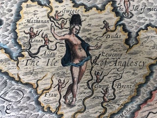 1612 allegorical map from Poly-Olbion: Carnarvanshire, Merionetshire, the Isle of Anglesey, Wales (1612)