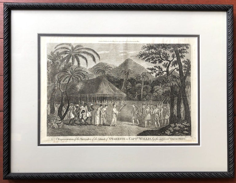 Item #H14134 "A Representation of the Surrender of the Island of Otaheite to Captain Wallis, by the supposed Queen Oberea" (1784 framed print). Tahiti, George William Anderson, James Cook.
