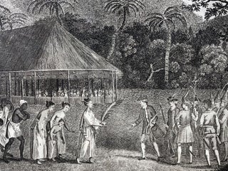 "A Representation of the Surrender of the Island of Otaheite to Captain Wallis, by the supposed Queen Oberea" (1784 framed print)