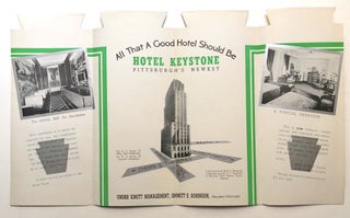 Group of 13 1930s-40s Pennsylvania hotel brochures and maps, mainly western PA: William Penn, Schenley, Roosevelt, Hotel Henry, Pittsburgher, Anthony Wayne Hotel, Hotel Keystone, Fort Bedford inn, Pennsylvania Hotel Bedford, etc.