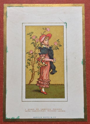 Item #H1434 Calendar of the Seasons, 1881, Card 2: Summer (girl in pink with rose bush). Kate...