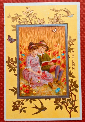 Item #H1437 Flowers and Fancies or the Four Seasons - Card 3 (Autumn - Boy and Girl seated in...