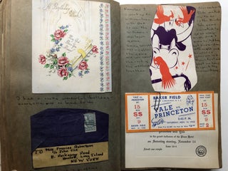 Scrapbook 1941-1943, including Miss Porter's School, outings to NYC hot spots, hockey & baseball games, dances, clubs, college football games...plus ca. 50 wartime letters between husband & wife etc.