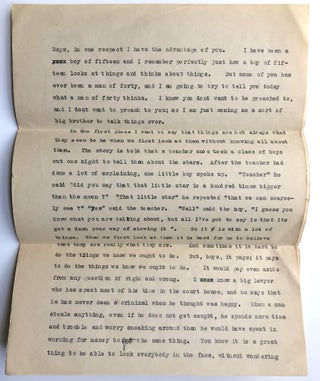 Ca. 1954 typewritten talk to 15 year old boys in Greensboro, NC about how to become a success, plus filled-out genealogical sheet from the Society of Mayflower Descendants proving Porter's line of descent