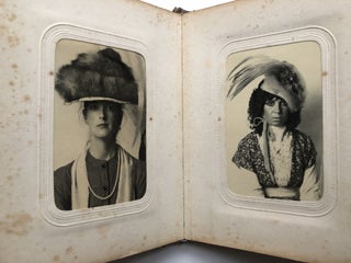 Leatherbound album of ca. 1960s "Victorian" style carte-de-visite photos of Patricia Tierney's friends gifted to her