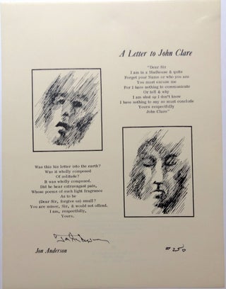 Item #H15032 "A Letter to John Clare" broadside poem signed & limited. John Anderson