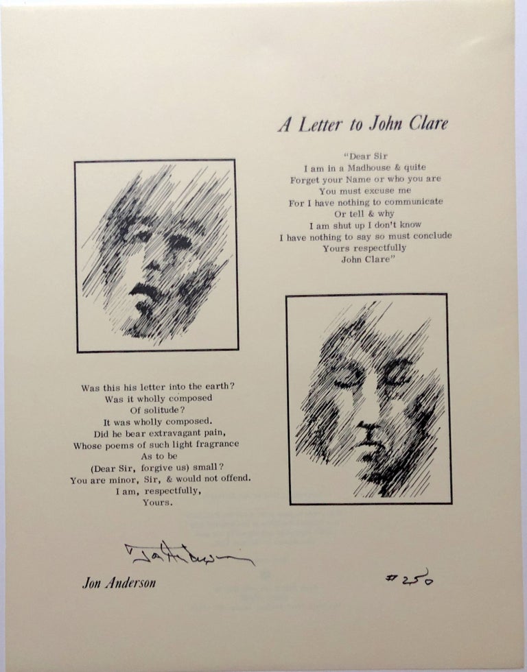 Item #H15032 "A Letter to John Clare" broadside poem signed & limited. John Anderson.