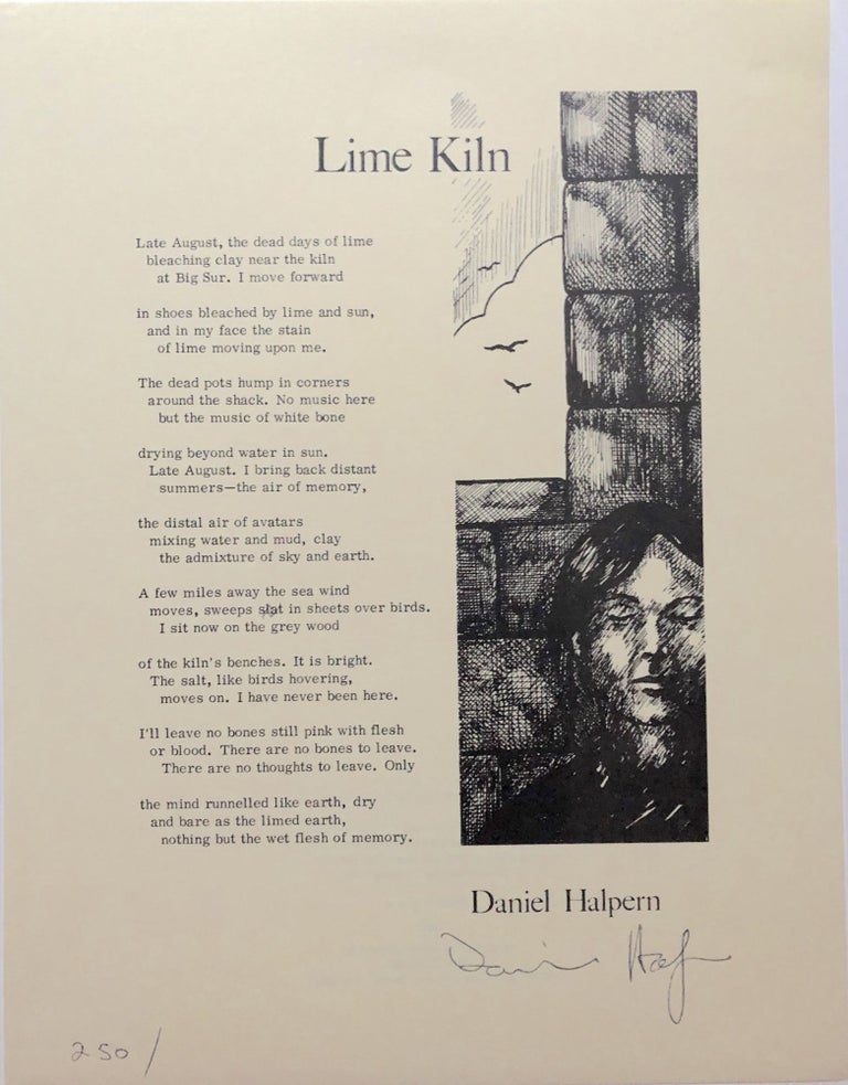 Item #H15039 "Lime Kiln" broadside poem signed & limited. Daniel Halpern.