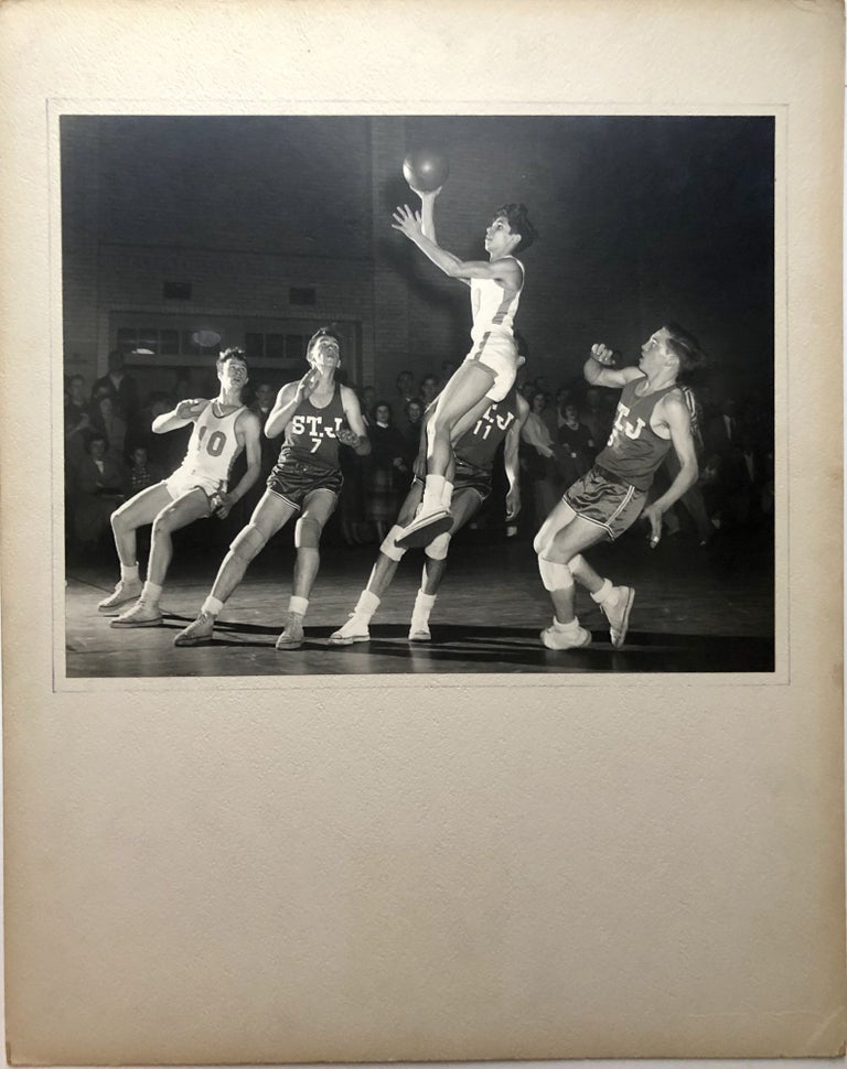 Item #H15051 Original 13.25 x 10.5" 1956 silver gelatin photograph, "Suspended Animation" -- Pittsburgh highschool basketball game. John L. Alexandrowicz.
